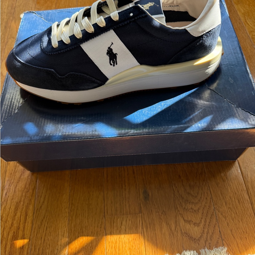 Polo Ralph Lauren Train 89 Shoes Men Size 9.5 D Navy Blue Suede Sneakers lace up